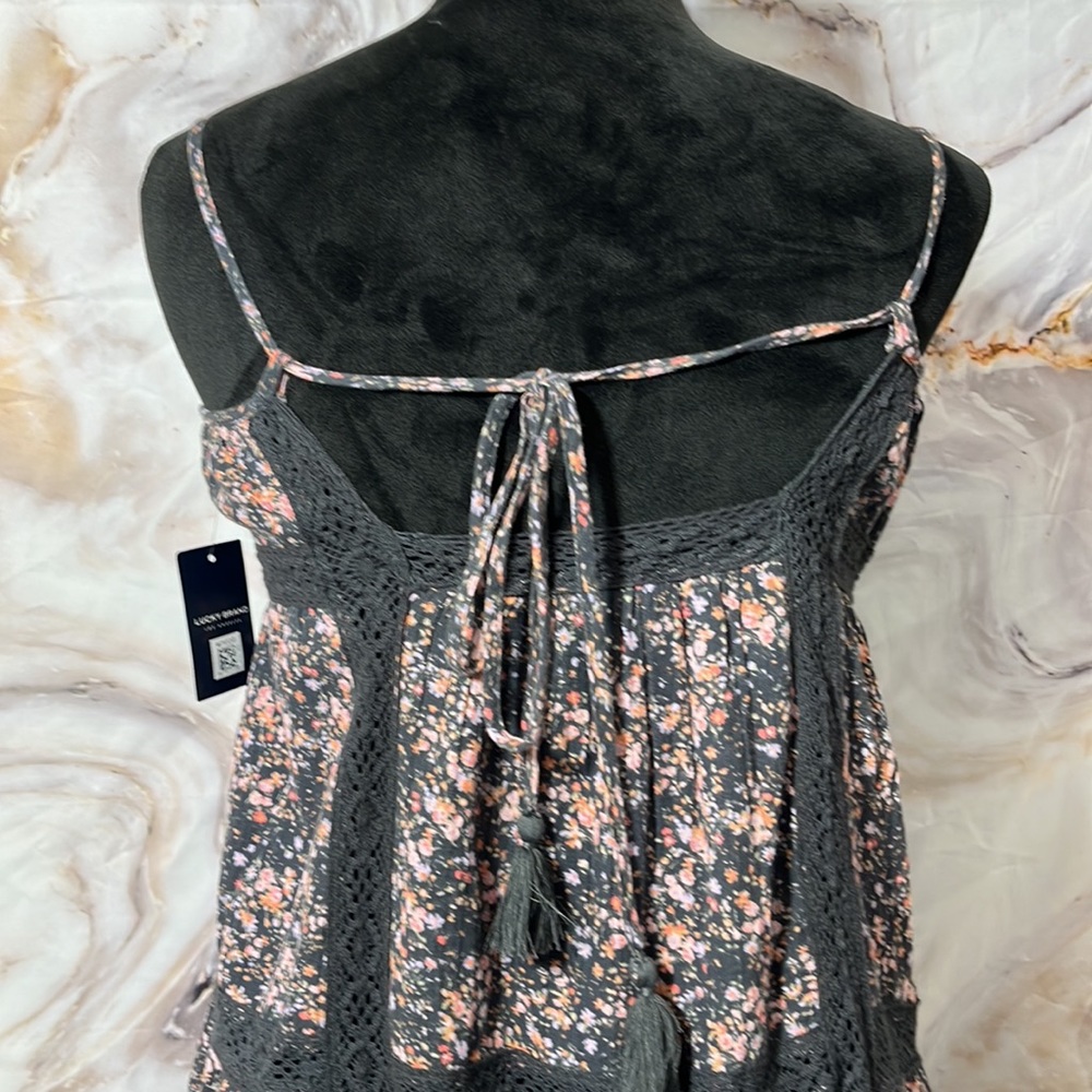 Lucky Brand Floral Dress Tassel Tie Lace Detail Lined Gray / Multi Sz S - Picture 5 of 16